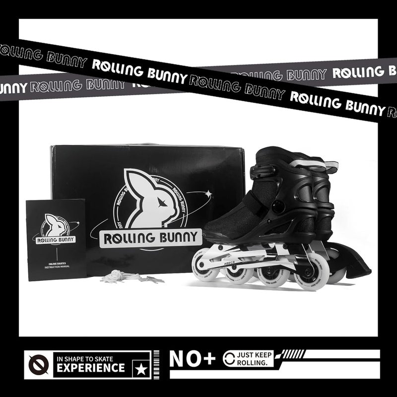 RollingBunny Inline Skates PRO for Adult Women - ABEC-9 Bearing with Breathable Lining for Male Female, Optional Brake, Size W 6-9, Black - Image 5